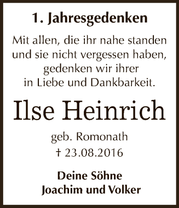 Traueranzeige von Ilse Heinrich von WVG - Wochenspiegel Dessau / Köthen