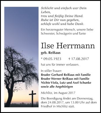 Traueranzeige von Ilse Herrmann von Super Sonntag Merseburg