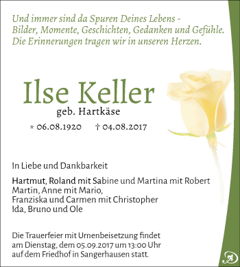 Traueranzeige von Ilse Keller von Super Sonntag SGH Mansf. Land