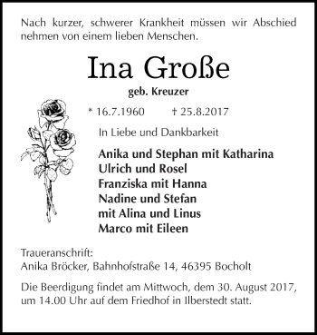 Traueranzeige von Ina Große von Super Sonntag Bernburg