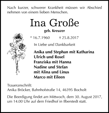Traueranzeige von Ina Große von Mitteldeutsche Zeitung Bernburg