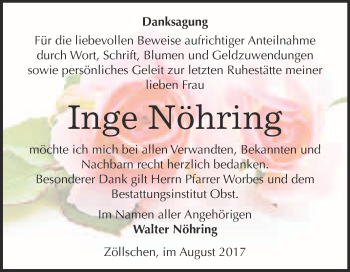 Traueranzeige von Inge Nöhring von Super Sonntag Merseburg