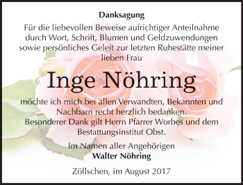 Traueranzeige von Inge Nöhring von Mitteldeutsche Zeitung Merseburg/Querfurt