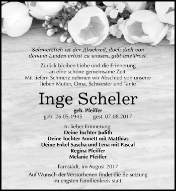 Traueranzeige von Inge Scheler von Mitteldeutsche Zeitung Merseburg/Querfurt