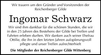 Traueranzeige von Ingomar Schwarz von Mitteldeutsche Zeitung Wittenberg