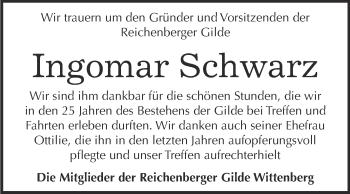Traueranzeige von Ingomar Schwarz von Super Sonntag Wittenberg