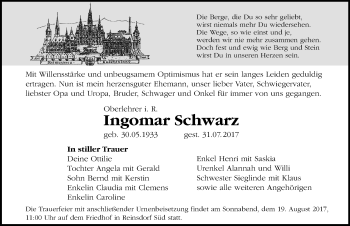 Traueranzeige von Ingomar Schwarz von Mitteldeutsche Zeitung Wittenberg