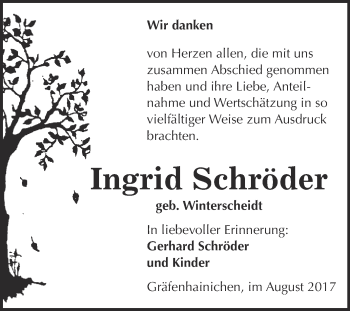 Traueranzeige von Ingrid Schröder von WVG - Wochenspiegel Wittenberg