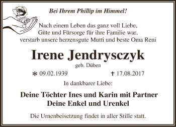 Traueranzeige von Irene Jendrysczyk von WVG - Wochenspiegel Dessau / Köthen