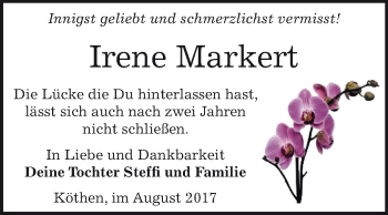 Traueranzeige von Irene Markert von WVG - Wochenspiegel Dessau / Köthen