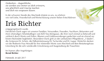 Traueranzeige von Iris Richter von Super Sonntag Aschersleben