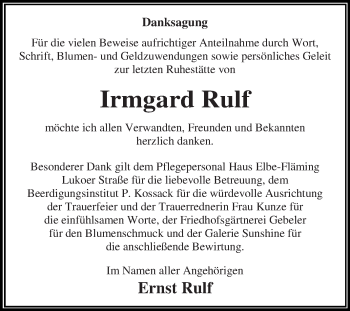 Traueranzeige von Irmgard Rulf von WVG - Wochenspiegel Dessau / Köthen