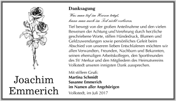 Traueranzeige von Joachim Emmerich von Mitteldeutsche Zeitung Mansfelder Land