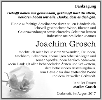 Traueranzeige von Joachim Grosch von Mitteldeutsche Zeitung Mansfelder Land