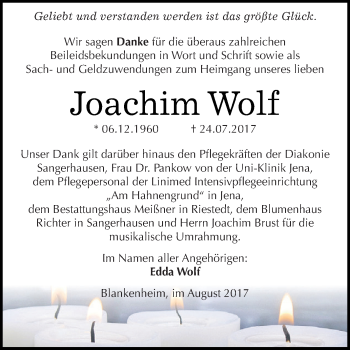 Traueranzeige von Joachim Wolf von Super Sonntag SGH Mansf. Land