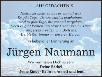 Traueranzeige von Jürgen Naumann von Mitteldeutsche Zeitung Merseburg/Querfurt