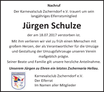 Traueranzeige von Jürgen Schulze von WVG - Wochenspiegel Bitterfeld