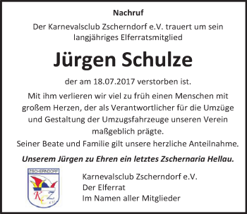 Traueranzeige von Jürgen Schulze von Mitteldeutsche Zeitung Bitterfeld
