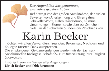 Traueranzeige von Karin Becker von Mitteldeutsche Zeitung Halle/Saalkreis