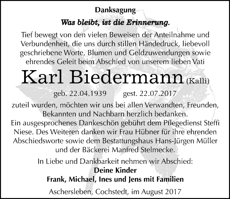 Traueranzeigen von Karl Biedermann | www.abschied-nehmen.de