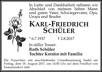 Traueranzeige von Karl-Friedrich Schüler von Mitteldeutsche Zeitung Halle/Saalkreis