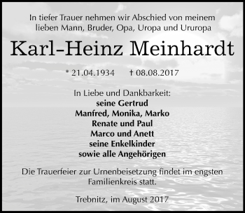 Traueranzeige von Karl-Heinz Meinhardt von Mitteldeutsche Zeitung Weißenfels
