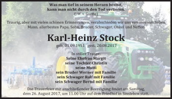 Traueranzeige von Karl-Heinz Stock von Mitteldeutsche Zeitung Quedlinburg