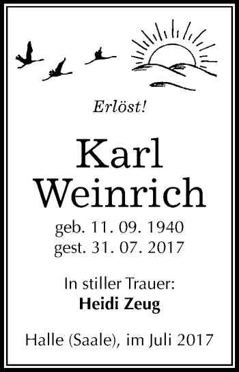 Traueranzeige von Karl Weinrich von Mitteldeutsche Zeitung Halle/Saalkreis