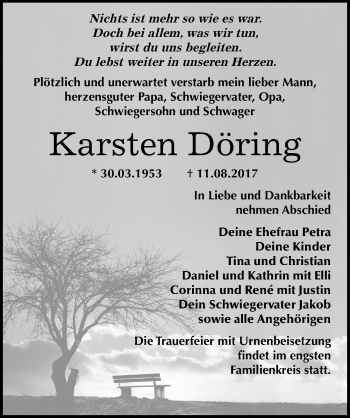 Traueranzeige von Karsten Döring von Mitteldeutsche Zeitung Bitterfeld