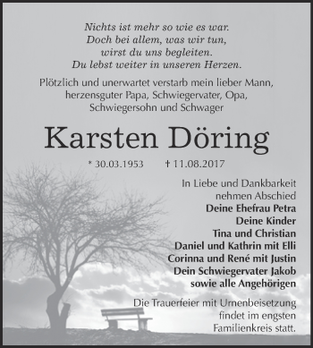 Traueranzeige von Karsten Döring von WVG - Wochenspiegel Bitterfeld
