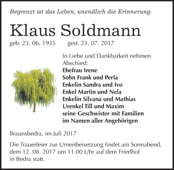 Traueranzeige von Klaus Soldmann von Mitteldeutsche Zeitung Merseburg/Querfurt