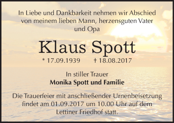 Traueranzeige von Klaus Spott von Mitteldeutsche Zeitung Halle/Saalkreis