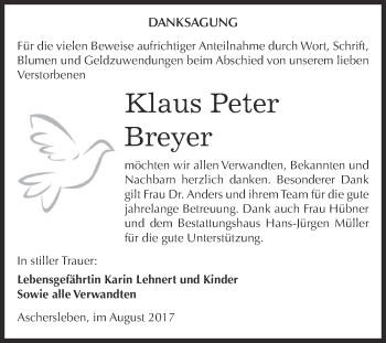 Traueranzeige von Klaus Peter Breyer von Super Sonntag Aschersleben