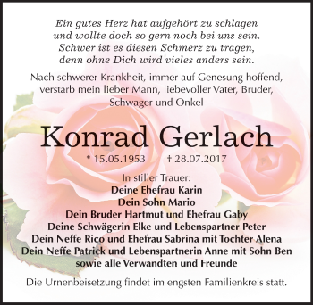 Traueranzeige von Konrad Gerlach von Mitteldeutsche Zeitung Bitterfeld
