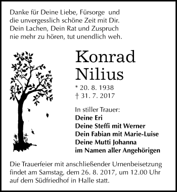 Traueranzeige von Konrad Nilius von Mitteldeutsche Zeitung Halle/Saalkreis