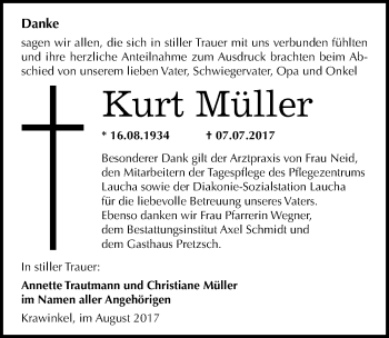 Traueranzeige von Kurt Müller von Mitteldeutsche Zeitung Naumburg/Nebra