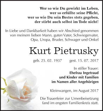 Traueranzeige von Kurt Pietrusky von Mitteldeutsche Zeitung Naumburg/Nebra