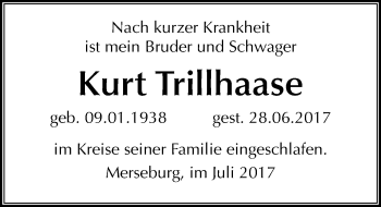 Traueranzeige von Kurt Trillhaase von Mitteldeutsche Zeitung Merseburg/Querfurt