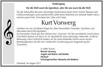 Traueranzeige von Kurt Vorwerg von Mitteldeutsche Zeitung Mansfelder Land