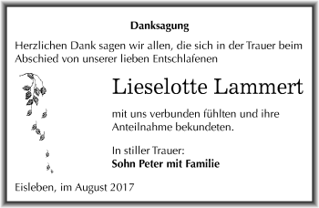 Traueranzeige von Lieselotte Lammert von Mitteldeutsche Zeitung Mansfelder Land