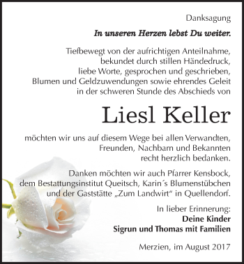 Traueranzeige von Liesl Keller von Mitteldeutsche Zeitung Köthen