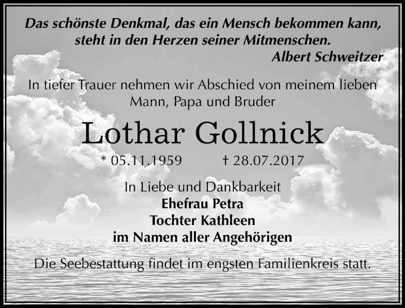  Traueranzeige für Lothar Gollnick vom 05.08.2017 aus Mitteldeutsche Zeitung Bernburg