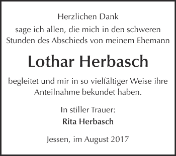 Traueranzeige von Lothar Herbasch von WVG - Wochenspiegel Wittenberg