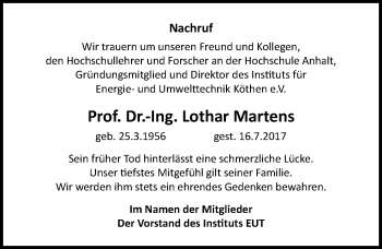 Traueranzeige von Lothar Martens von Mitteldeutsche Zeitung