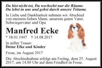 Traueranzeige von Manfred Ecke von Super Sonntag Aschersleben