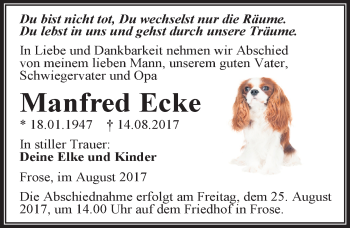 Traueranzeige von Manfred Ecke von Mitteldeutsche Zeitung Aschersleben