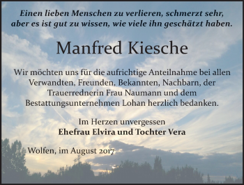 Traueranzeige von Manfred Kiesche von Mitteldeutsche Zeitung Bitterfeld