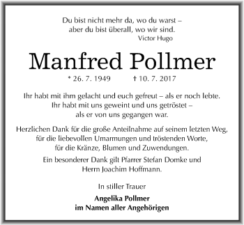 Traueranzeige von Manfred Pollmer von Mitteldeutsche Zeitung Halle/Saalkreis