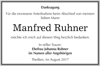 Traueranzeige von Manfred Ruhner von Super Sonntag Zeitz