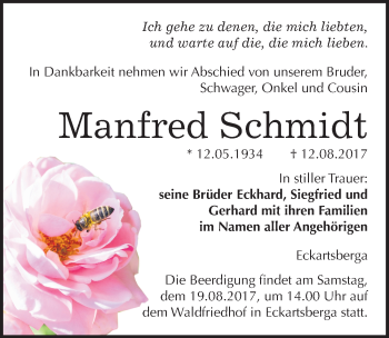 Traueranzeige von Manfred Schmidt von Mitteldeutsche Zeitung Naumburg/Nebra